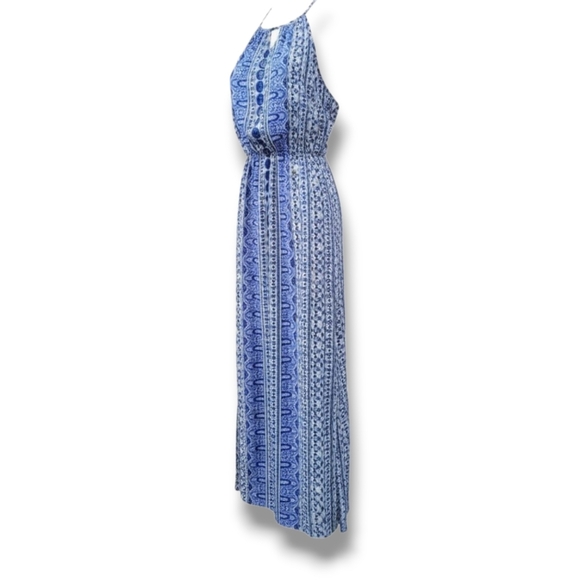 Japna Women’s Blue Multi-Print Sleeveless Maxi Dress with Keyhole Neckline – XS - Picture 10 of 11